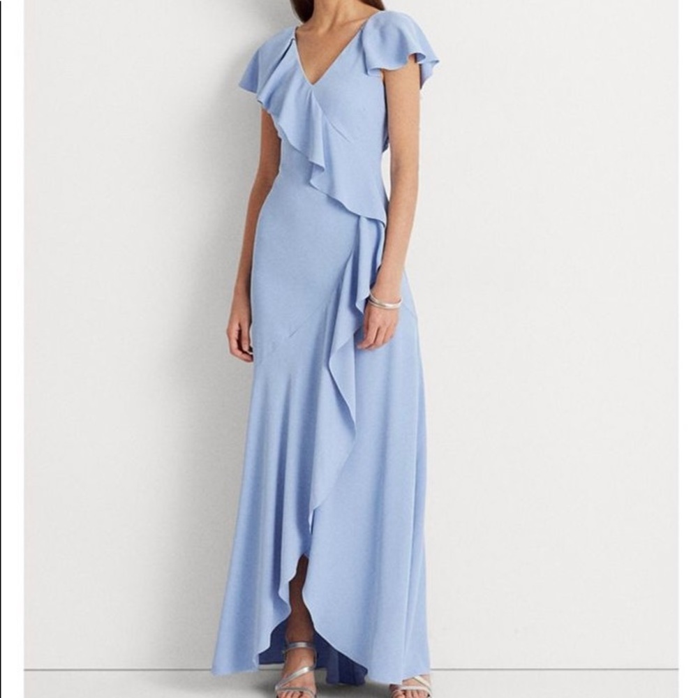 Lauren Ralph Lauren Ruffle -Trim Crepe Gown Size 14 NWT